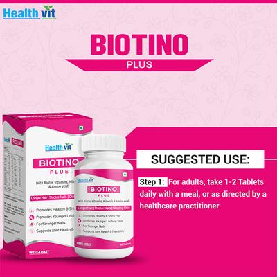 Healthvit Biotino Plus With Biotin, Vitamins, Minerals & Amino acids for Longer Hair, Glowing Skin & Thicker Nails- Tablets 60's - Multi-Vitamins