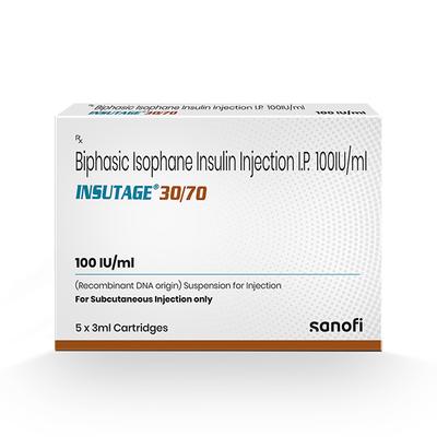 INSUTAGE 30/70 100iu Cartridge 5x3ml - Diabetes-Ins