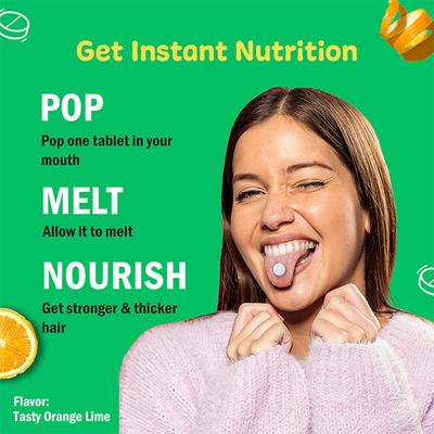Chicnutrix Popz Biotin 10,000 mcg Sesbania Extract, 7 Keratin Boosters, Stronger and Thicker Hair, 30 Mouth-melt Tablets, Orange Lime Flavour 30's - Hair & Skin