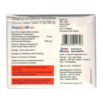 DAPAGLYN M 1000 Tablet 15's - Diabetes-Ant