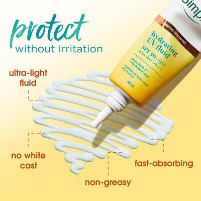 Simple Hydrating UV Fluid SPF 50 PA++++ | Hyaluronic Acid | Sunscreen for dry & sensitive skin, 40ml - Body Sunscreen