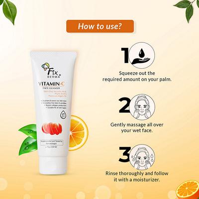 Fixderma Vitamin C Face Cleanser Dull Skin, for Women & Men, Evens Skin Tone Face Wash (75 g) - Face Wash & Cleansers