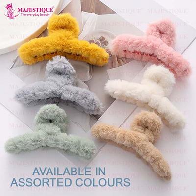 Majestique Soft Faux Fleece Fur Large Hair Clutcher Hair Claw Clips Hair Accessories Hair Clip - Multicolor 3's - Hair Clips/Bands