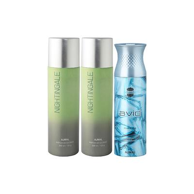 Ajmal 2 Nightingale And 1 Avid Deodorants Pack of 3 200 ml - Deodorants/Roll-Ons