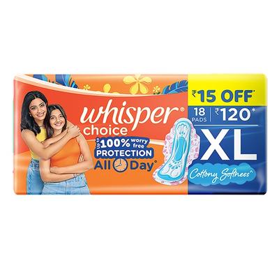 Whisper Choice Sanitary Pads (XL) (16's + 2's Free) - Sanitary Napkins