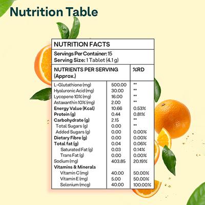 Oziva Bioactive Gluta With L-Glutathione To Reduce Pigmentation, 15 Tablets, Orange Zing 70 gm - Multi-Vitamins