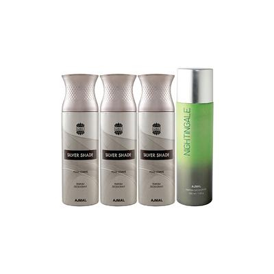 Ajmal 3 Silver Shade And 1 Nightingale Deodorants Pack of 4 200 ml - Deodorants/Roll-Ons