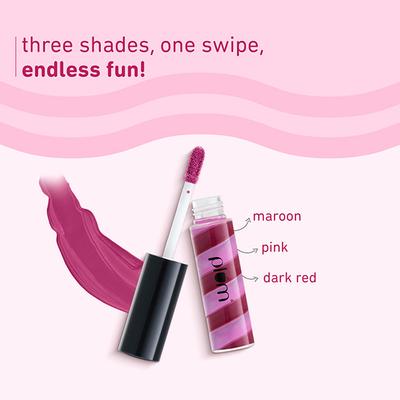Plum Soft Swirl Lip Gloss, High-Shine Finish, Intense Pigment, 3 Shades In 1, 124 Berry Overload 6 ml - Liquid Lipsticks