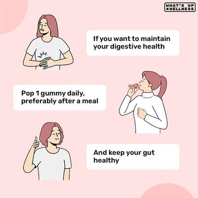 Whats Up Wellness Gut Health Gummies, Pre and Pro Biotic Patented Strain No Added Sugar 30 Days, 30 Gummies 1's - Digestive Health