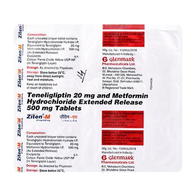 Ziten M 20/500mg Tablet 15'S - Diabetes-Ant