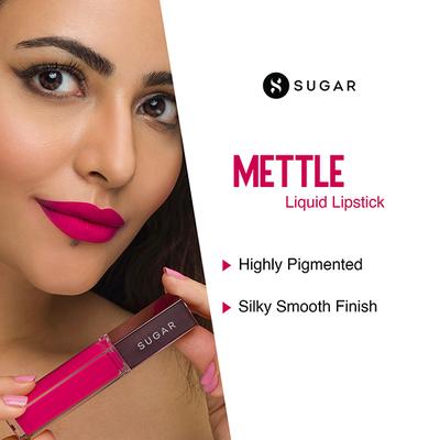 SUGAR Cosmetics Mettle Liquid Lipstick - 12 Talitha (Bright magenta with red undertones) 7ml - Liquid Lipsticks