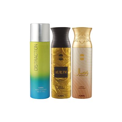 Ajmal 1 Distraction, 1 Aurum Femme And 1 Wisal Deodorants Pack of 3 200 ml - Deodorants/Roll-Ons
