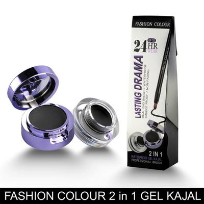 Fashion Colour 2 In 1 Waterproof Gel Kajal Professional Brush 24Hrs Lasting Drama 4gm - Kajal & Kohls