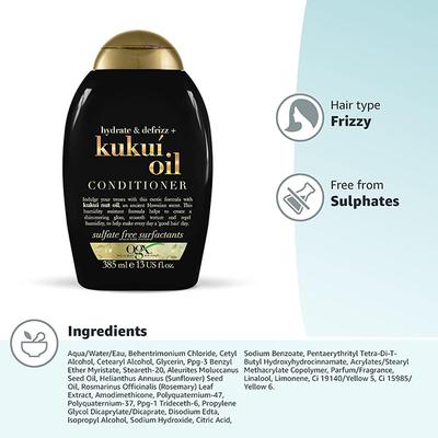OGX Hydrate and Defrizz + Kukui Oil Conditioner, Paraben-Free, Sulfate-Free Surfactants 385 ml - Conditioners