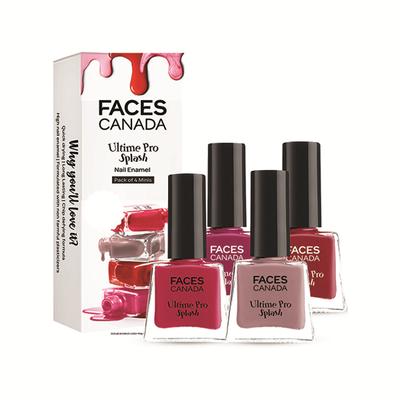 Faces Canada Ultime Pro Splash Mini Nail Enamel, Floral Dream + Royal Ruby + Cherry Blast + Watermelon, 20ml 4's - Nail Polish