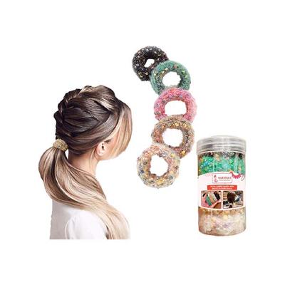 Majestique Soft Stretchable Hair Rubber Band Hair Ties Ponytail Holder Hair Scrunchies Head Band - Multicolor 5's - Hair Clips/Bands