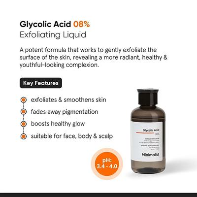 Minimalist 08% Glycolic Acid Exfoliating Liquid 150 ml - Face Moisturizers