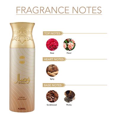 Ajmal Raindrops Sacrifice II Wisal Deodorant Spray (Pack of 3) 200 ml - Perfumes (Edt/Edp)