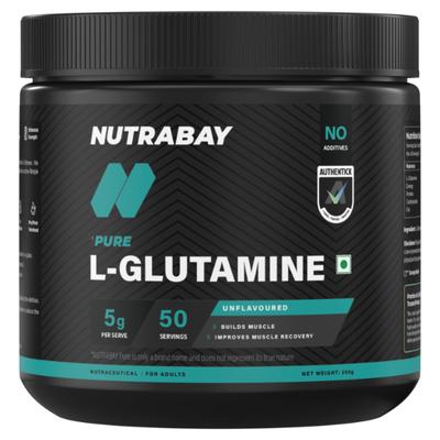 Nutrabay Pure 100% L-Glutamine Amino Acid - Unflavoured 250 gm - Amino Acids