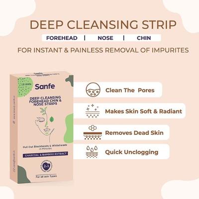 Sanfe Deep Cleansing Forehead Chin & Nose Strips - Charcoal & Bamboo Extract 18's - Masks & Peels