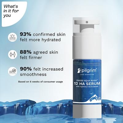Pilgrim Swiss Aqua Rush 12 HA Serum with Hydration Burst Beads for Intense Hydration and Glow 30 ml - Face Mists