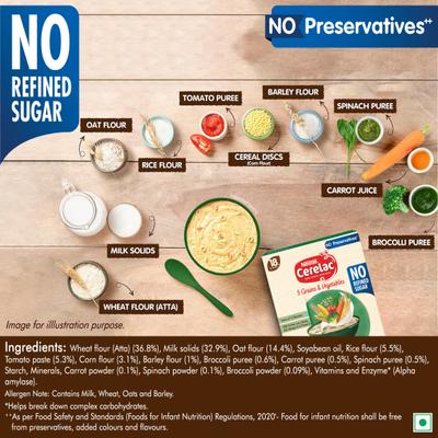 Nestle Cerelac Baby Food Cereal No Refined Sugar No Preservatives - 5 Grains & Vegetables (For 18 to 24 Months Baby) 300 g - Baby And Infant Supplements