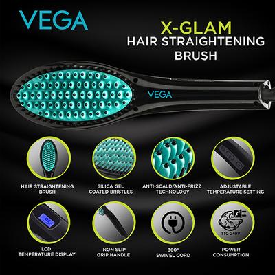 Vega X Glam Hair Straightening Brush with Anti-Scald Technology (Vhsb-01) 1's - Straighteners