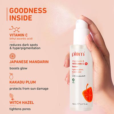 Plum 1% Vitamin C Toner with Mandarin and Kakadu Plum Reduce Dark Spots Boosts Glow All Skin 150 ml - Toners
