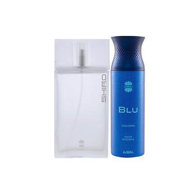Ajmal Shiro EDP Citrus Spicy Perfume And Blu Homme Deodorant Aquatic Woody Fragrance 290 ml - Men Perfumes (Edt/Edp)