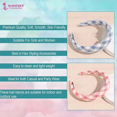 Majestique Padded and Wide Headbands, Puffy Sponge, Check Printed Vintage Hair Accessories 2's - Hair Clips/Bands