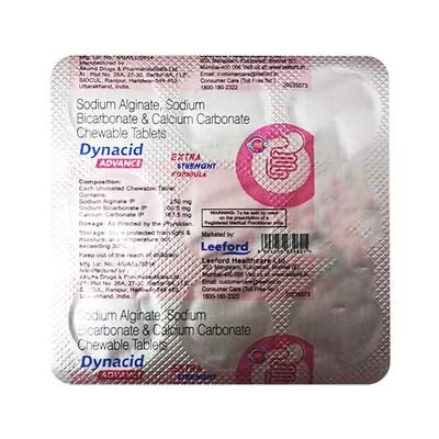 DYNACID ADVANCE SUGAR FREE WITH EXTRA STRENGHT FORMULA Chewable Tablet 9's - Ulcer/Reflux/Flatulence-Aaa