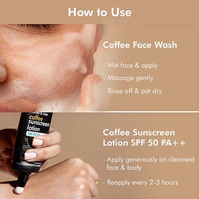 mCaffeine Daily Sun Protection Kit - Deep Cleansing Coffee Face Wash & SPF 50 PA++ Sunscreen Lotion 150 ml - Face Sunscreen