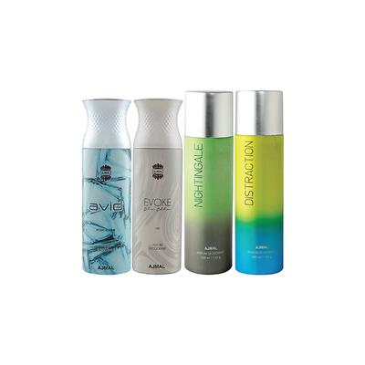 Ajmal 1 Avid Homme, 1 Evoke Silver Edition For Him, 1 Nightingale And 1 Distraction Deodorants Pack of 4 200 ml - Deodorants/Roll-Ons