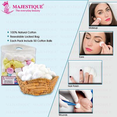 Majestique Natural Cotton Ball for Make-Up FC69 Nail Polish Removal 50 Pcs - Color May Vary 1's - Nail Polish