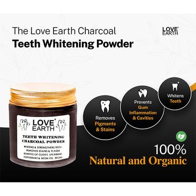 Love Earth Charcoal Teeth Whitening Powder With Peppermint & Neem Oil 50 gm - Tooth Powder
