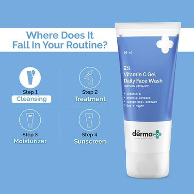 The Derma Co. 2% Vitamin C Gel Daily Face Wash with Vitamin C, Rosehip & Orange Peel Extract for Glowing Skin 80 ml - Face Washes