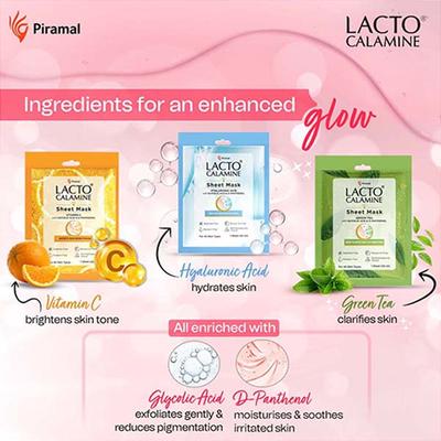 Lacto Calamine Vitamin C Face Sheet Mask Instant Hydration Glycolic Acid and D-Panthenol 30 gm - Sheet Masks