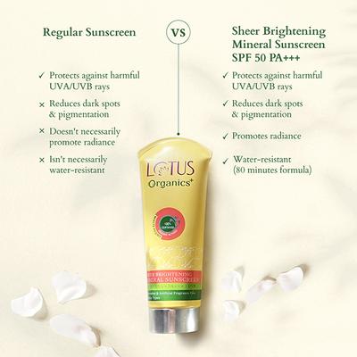 Lotus Organics Sheer Brightening Mineral Sunscreen SPF 50 UVA PA+++ UVB 100gm - Face Sunscreen