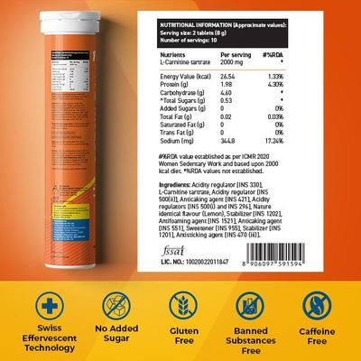 Fast&Up L-Carnitine Tartrate 1000 mg Tablets - Lemon Flavour 20's - Weight Loss