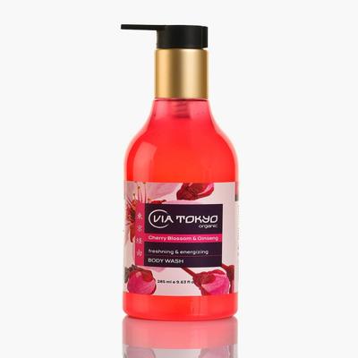 VIA TOKYO ORGANIC Ginseng & Cherry Blossom Body Wash Refreshing & Energizing, No Sulphates, No Paraben 285 ml - Shower Gels & Body Wash