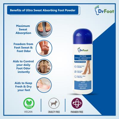 Dr Foot Ultra Sweat Absorbing Foot Powder 100 gm - Foot Creams & Lotions