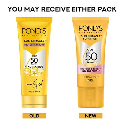 POND'S Sun Miracle, with 3% Niasorcinol, Ultra Light Gel SPF 50 for Radiant Skin 100gm - Body Sunscreen