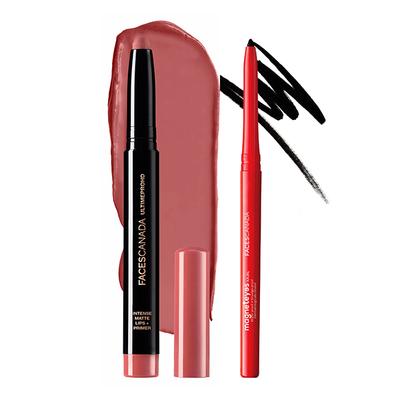 Faces Canada Lip & Eye Combo - Tea Rose + Magnet Eyes Kajal (0.35gm + 1.4gm) 1's - Kajal & Kohls