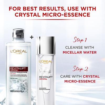 L'Oreal Paris Revitalift Crystal Purifying Micellar Water With Oil-Free Technology, Cleanses pores & removes makeup 400 ml - Face Wash & Cleansers