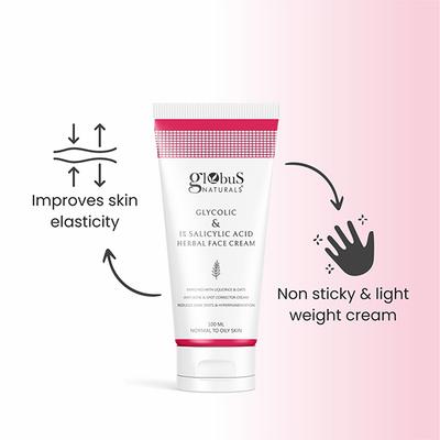 Globus Naturals Glycolic & 1% Salicylic Acid Herbal Anti Acne Face Cream, Liquorice & Oats 100 gm - Face Moisturizers