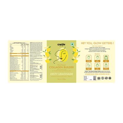 Onelife Plant Based Collagen Builder Powder - Zesty Lemonade 200 gm - Hair & Skin