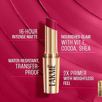 Lakme 9to5 Powerplay Priming Matte Lipstick, Lasts 16hrs, Rose Day, 3.6 gm - Lipsticks