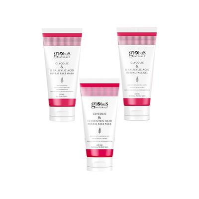 Globus Naturals Pimple Clear Glycolic & 1% Salicylic Acid Face Wash, Face Gel & Face Pack 1's - Makeup Kits & Sets