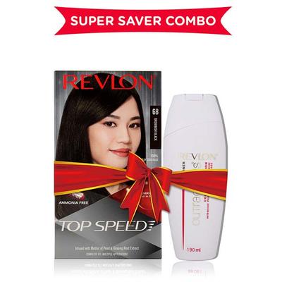 Revlon Top Speed Hair Color For Woman - Brownish Black 68 with Outrageous Conditioner 270 ml - Crème