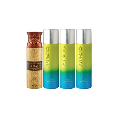 Ajmal 1 Wisal Dhahab And 3 Distraction Deodorants Pack of 4 200 ml - Deodorants/Roll-Ons